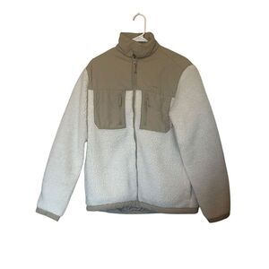 H&M Mens Beige Long Sleeve Sherpa Lined Full Zip Fleece Jacket Size Medium